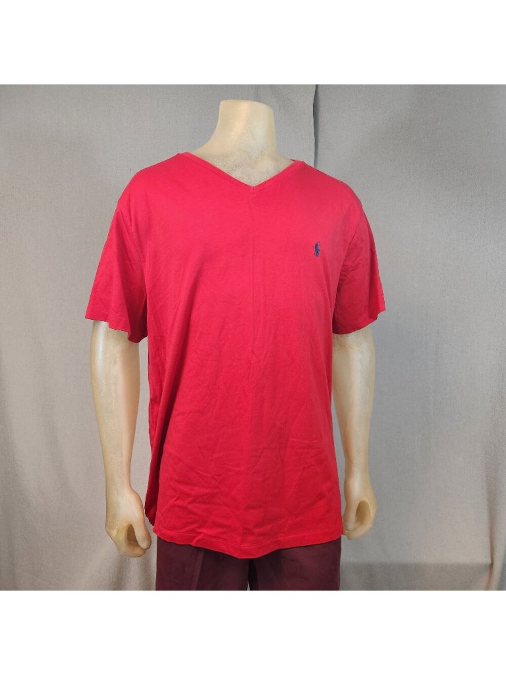 Ralph Lauren Polo Red w Blue Pony V Neck Short Slv Basic T Shirt Top XXLARGE XXL